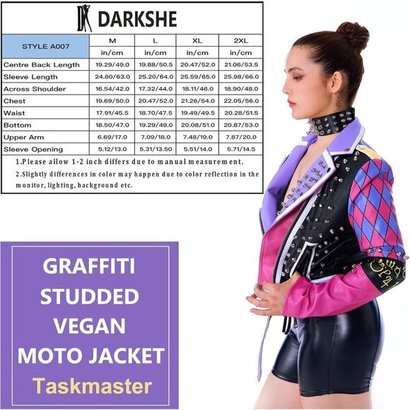 DARKSHE Women's Faux Leather Taskmaster, Black/Purple Jacket Fashion Coat - Picture 4 of 6